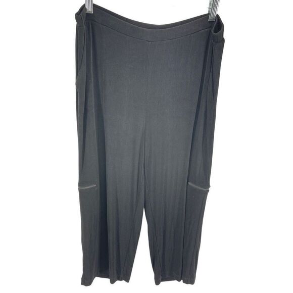 Chico's Womens Pull On Travellers Pants Zip Pocket Crop Stretch Black large 2 - Picture 9 of 10